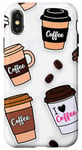 Coque pour iPhone X/XS Cute Coffee Cups I Love Coffee Caffeine Junkies Espresso Art