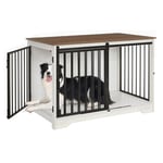 Hzuaneri 100cm Cage pour Chiens, Table d’Appoint, Niche Moderne pour Chiens, Cage pour Chiots, Maisonnette pour Animaux, 2 Portes, 60 x 100 x 68 cm, Blanc et Marron DFC02314B