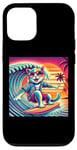 Coque pour iPhone 12/12 Pro Chat amusant surfeur hawaïen coucher de soleil tropical paradis surfeur