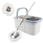 ASelected Spin Mop And Bucket Set 360° Spin Mop For Cleaning Floors Stainless Steel Handle Extendable Mop Floors With Reusable Pads Microfibrewet And Dry For Floor Cleaning, Hardwood(Khaki)