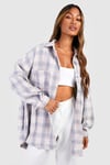 Womens Oversized Checked Shirt - Grey - 14, Grey