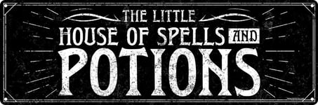 Slim Tin Sign The Little House Of Spells & Potions Black 30.5x10.1cm