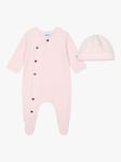 BOSS Baby Velvet Monogram Jacquard Sleepsuit & Hat Set, Pink