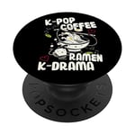 K-Pop Coffee Ramen K-Drama - Korean Music Lover PopSockets PopGrip - Support et Grip pour Smartphone/Tablette avec un Top Interchangeable