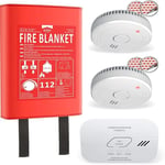 ELRO FF0404 Kit de Protection Contre l'incendie - 2X détecteur de fumée avec Batterie de 5 Ans et Montage magnétique - Détecteur de CO avec capteur de 10 Ans - Couverture Anti-feu Rigide 1,2m x 1,2m