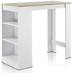 Console Table Mange-debout 3 Etagères Table Basse Blanc et Chêne Cuisine Péninsu