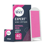 Veet Waxing Strips , 40 Cold Wax Strips, 4 Finish Wipes, Normal Skin, Leg Wax Strips, Hair Removal Wax Strips, Smooth Skin, Long Lasting, Waxing, Hair Removal, Shea Butter