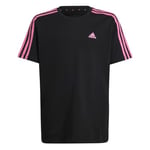 adidas Girl's Essentials 3-Stripes Cotton Loose Fit Boyfriend Tee, Black/Pulse Magenta, 13-14 Years