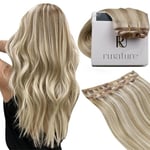 RUNATURE Extension a Clip Cheveux Naturel Lisse Extension Cheveux Naturel à Clips Remy Hair Brun Clair avec Blond Platine Rajout Cheveux Clip Naturel Lisse 14 Pouces/35cm 3 Pièces/50g #8P60