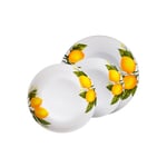 Service d'assiettes en porcelaine 18 pièces pour toutes les occasions – Ensemble composé de assiettes plates, fonds et de desserts avec fantaisie à citron jaune – Pratique à nettoyer confortablement