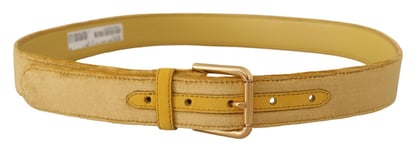 DOLCE & GABBANA Belt Yellow Velvet Gold Metal Logo Engraved Buckle s. 85 cm/3