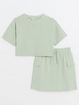 River Island Girls Diamante T-shirt And Skirt Set - Khaki, Green, Size Age: 5-6 Years