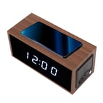 Digital Alarm Clock Wireless Charger Function MDF PVC LED Display Brown Inde BST