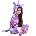 Barnflickor En-dels Unicorn Pyjamas Flanell Huvad Jumpsuit Vinter Onesies Nattkläder A 6-7 Years