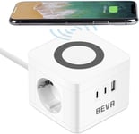 Cube Multiprise Usb 2 Prises Avec 2 Usb C+1 Usb A, 5V/2.4A Multiprise Electrique Avec Chargeur Sans Fil 10W Universel Qi Multiprises Parafoudre De Voyage Avec Interrupteur Cable 1.[MUL211355]