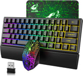 60% 2.4G 61 Touches Noir Clavier Sans Fil Souris Combo Clavier Ergonomique Rechargeable Rgb + 7 Lumière Rgb 2400Dpi 6 Touches Arc-En-Ciel Led Souris De Jeu Optique + Tapis De Souri[MOU141583]