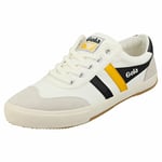 Gola Badminton Mens White Black Yellow Suede & Textile Casual Trainers