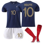 Mbappe #10 22-23 Frankrike fotbollströja fotbolls-VM Fotbollströja för vuxna barn Fotboll Träningskläder Kids 16(90-100cm)