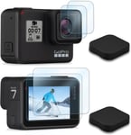 Protecteur d'écran pour GoPro Hero 7 Black/Hero 6/Hero 5(8 pièces), Protecteur d'écran en Verre trempé Ultra Clair, Protecteur d'objectif en Verre trempé et Cache Objectif.[G1195]