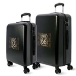 Route 66 , Sets de Bagages (Pack 2) - Valise Cabine 55x40x20 et Valise Moyenne 66x44x24 - Légères et Durables - Ensemble de 2 Valises de Voyage (Noir)