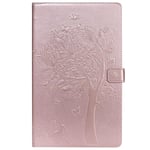 Saturcase Coque Pour Amazon Fire Hd 10 2017, Arbre À Chat Pu Cuir Magnétique Portefeuille Support Porte-Carte Coque Housse Étui Pour All-New Amazon Fire Hd 10 Tablet (7th Gen, 2017 Release) (Or Rose)