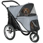 PawHut Poussette chien poussette pour chien 3 roues chariot pour chien - pliage à une main, roues en caoutchouc, sac de rangement, coussin souple, laisse de sécurité, poussette chat charge 40 kg, gris