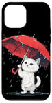 iPhone 13 Pro Max Cute white Cat under red Umbrella Costume Case