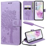 YIRSUR for Samsung Galaxy A35 5G Case with Screen Protector and Touch pen, Purple Leather Flip Wallet Case Magnetic Closure Cover with Card Slots and Kickstand for Galaxy A35 5G Phone Cover