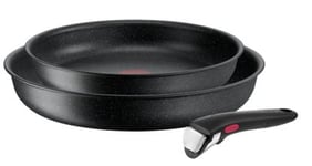 Tefal L3999032 Ingenio Black Stone Lot De 3 Pièces, Poêles 24/28cm + Poignée Amovible, Antiadhésif, Induction