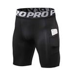 YUSHOW Lot de 1 Short de Compression Homme Short de Course avec Poches Fitness Short Running Collant Cool Dry Cycliste Sport Gym-Noir(1 Pack)-XL