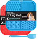 Lot de 2 Tapis de léchage Chien Ventouse en Silicone, Tapis de Leche pour Chat avec 1 spatule, mangeoirs Anti glouton Chiot pour friandises Aliments Bain toilettage l'entraînement