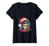 Womens Dog Happy Christmas - Funny Christmas V-Neck T-Shirt