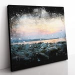 A Pebble Beach Paint Splash Modern Canvas Wall Art Print Ready to Hang, Framed Picture for Living Room Bedroom Home Office Décor, 50x50 cm (20x20 Inch)