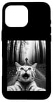 Coque pour iPhone 16 Pro Max T-shirt drôle chat selfie avec Bigfoot