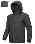 Outdoor Ventures Rain Jacket for Men Waterproof Pullover Lightweight Hooded Outdoor Raincoat Packaway Breathable Reflective Anorak Jacket for Travelling, Camping, Running, Hiking, Black S