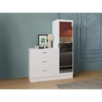 Vente-unique Commode 3 tiroirs avec armoire et miroir - Blanc - VITORIO