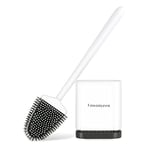 Fowooyeen Brosse WC Silicone, Brosse de Toilette Silicone et Support, Balayette WC Suspendu Plate à Séchage Rapide avec Manche Long, Balai Toilette Salle de Bain, Autoportant/Mural, Blanc Mat