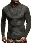 Leif Nelson Pull en Tricot à col châle pour Homme Coupe ajustée pour l'hiver Été Moderne Pull à Manches Longues avec col LN1535 Kaki Taille M