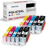 Multipack de 10 Cartouches d'encre compatibles avec Les modèles Canon PGI-570 XL Noir et CLI-571 Trois Couleurs pour imprimantes Canon Pixma MG5750 MG5751 MG5752 MG5753 MG6851 MG6850 et 7750