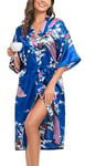 Lovasy Kimono Femme Peignoir Bride Femme Satin Kimono Mariee Sexy Léger Col V Robe de Demoiselle d'honneur Robe de Chambre, Y-Bleu roya, XL