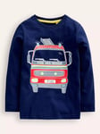 Mini Boden Kids' Cotton Glow-in-the-Dark T-Shirt, Navy Fire Engine