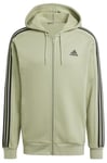 adidas Men's Essentials Fleece 3-Stripes Full-Zip Hoodie, TENT GREEN F16/BLACK, XL Tall