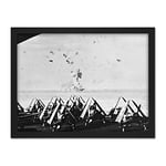 War WWII USA USS Enterprise Kamikaze Attack 1945 Photo Artwork Framed Wall Art Print 18X24 Inch