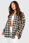 Womens Oversized Checked Shirt - Black - 14, Black