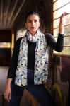 Blue & Yellow Parisian Cafe Cat Print Scarf Ladies Shawl Scarves Scarfs