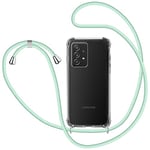 Collier pour Samsung Galaxy A52 5G/Samsung Galaxy A52s 5G Coque, Étui pour Téléphone avec Cordon Transparente TPU Bumper Lanyard Case Tour de Cou Chaîne Cordon Lanière Housse Etui - Menthe verte