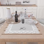 PETTI Artigiani Italiani - Table Runner, Kitchen Table Runner, Elegant Solid Colour Table Runner with Lace Frill and Bows, Cotton Runner, 40 x 140 cm, 100% Made in Italy