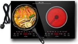 Noxton Double Ceramic Hob, Double Electric Hob Portable 30cm with 4-Hour Timer,