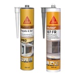 Sika - SikaSeal-183 Façade & Sol, Ton pierre, Mastic Polyurethanne souple pour joints de façade & eal 107 Joint et Fissures Gris, Mastic acrylique professionnel multi support pour joints