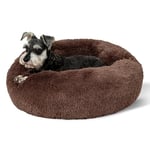 Bedsure Donut Dog Bed Medium - Anti Anxiety Puppy Bed for Small Dogs, Fluffy Calming Large Cat Bed Washable, Brown, 60x60x20cm